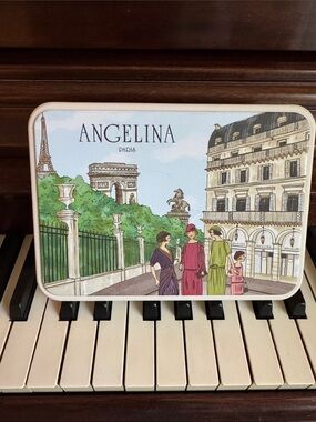 Angelina Paris Decorative Tin with Pink, Green and Cream Illustration